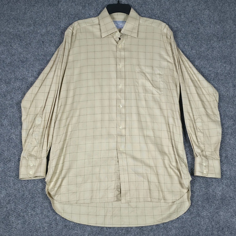 Charles Tyrwhitt Classic Mens Beige Gingham‎ Dress Shirt 16 34in Cotton